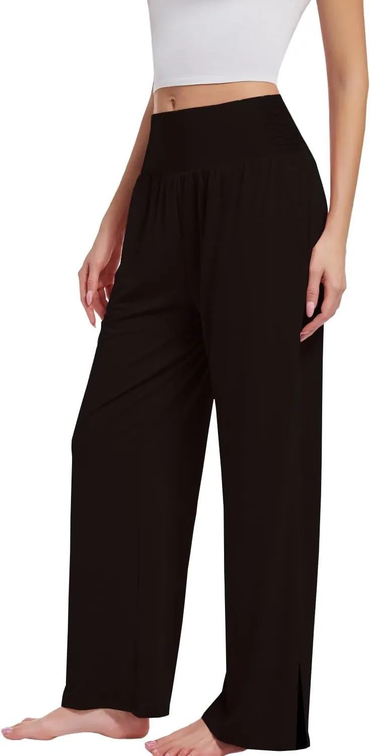 3PACK Womens Wide Leg Yoga Pants High Waisted Adjustable Tie Knot Joggers Loose Yoga Sweatpants Comfy Lounge Pajama