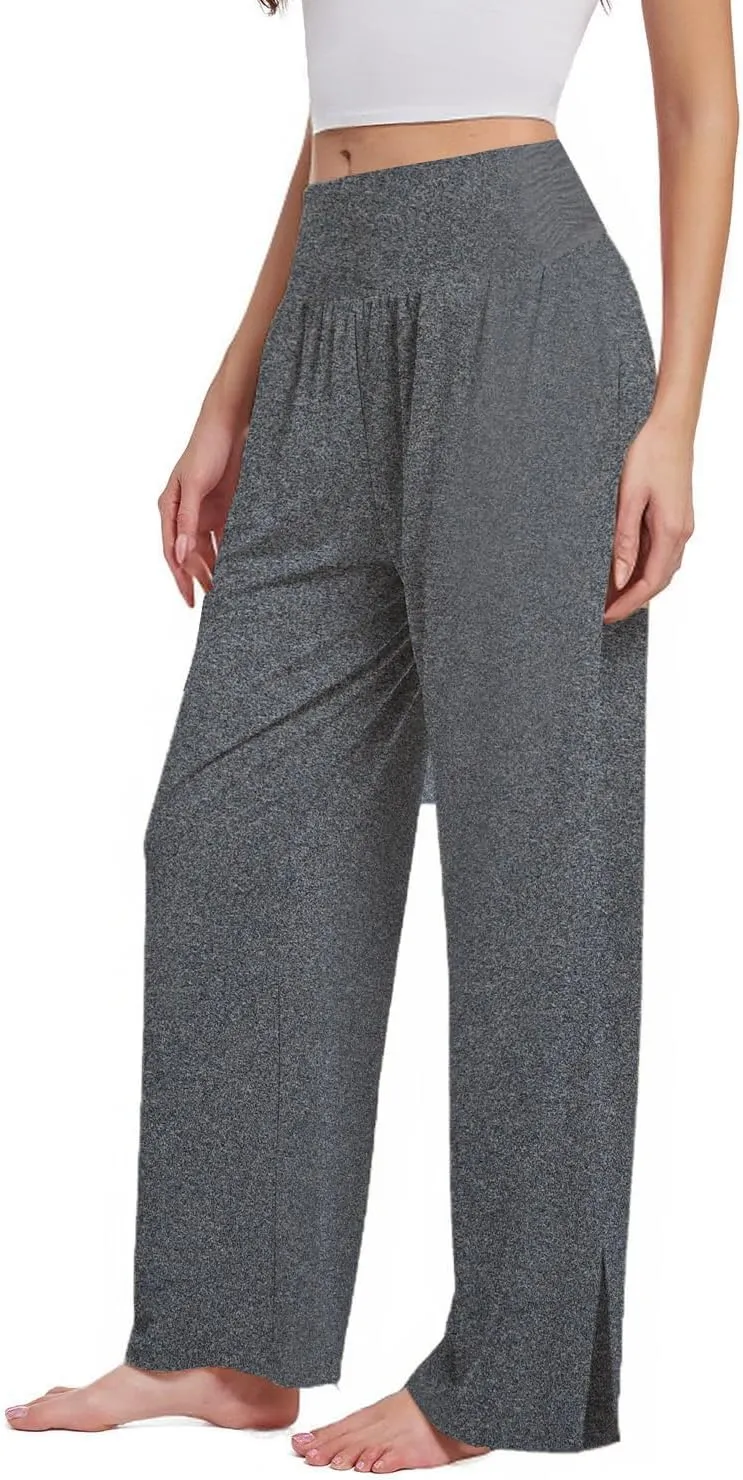 3PACK Womens Wide Leg Yoga Pants High Waisted Adjustable Tie Knot Joggers Loose Yoga Sweatpants Comfy Lounge Pajama