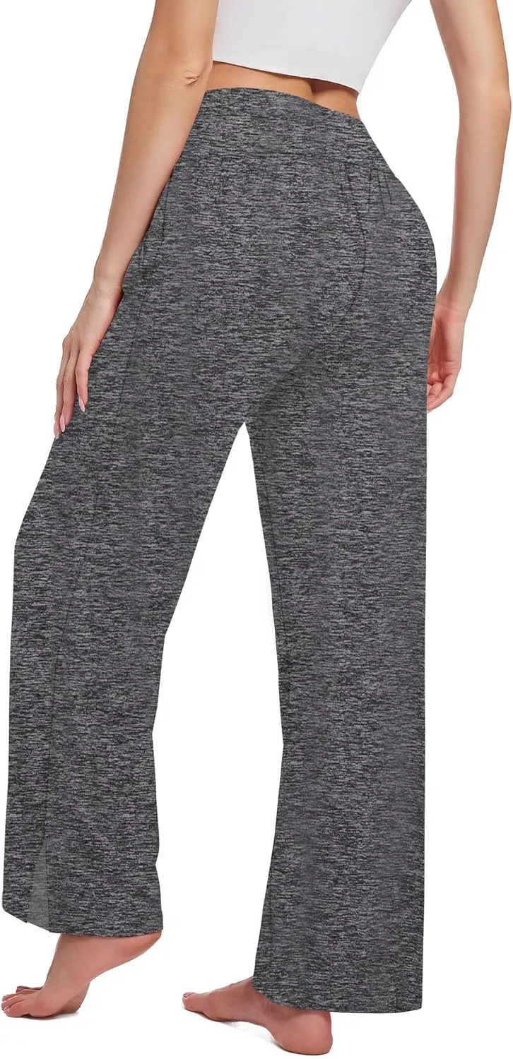 3PACK Womens Wide Leg Yoga Pants High Waisted Adjustable Tie Knot Joggers Loose Yoga Sweatpants Comfy Lounge Pajama