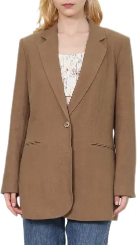 Amazhiyu Womens Ramie Notched Buttoned Blazer Jackets Long Sleeve Casual Office Coat