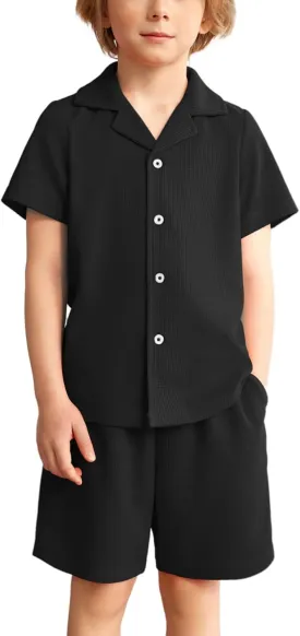 Arshiner Toddler Boys 2 Piece Summer Outfits Waffle Knit Short Sleeve Button Down Shirt & Casual Shorts Sets Size 2-7