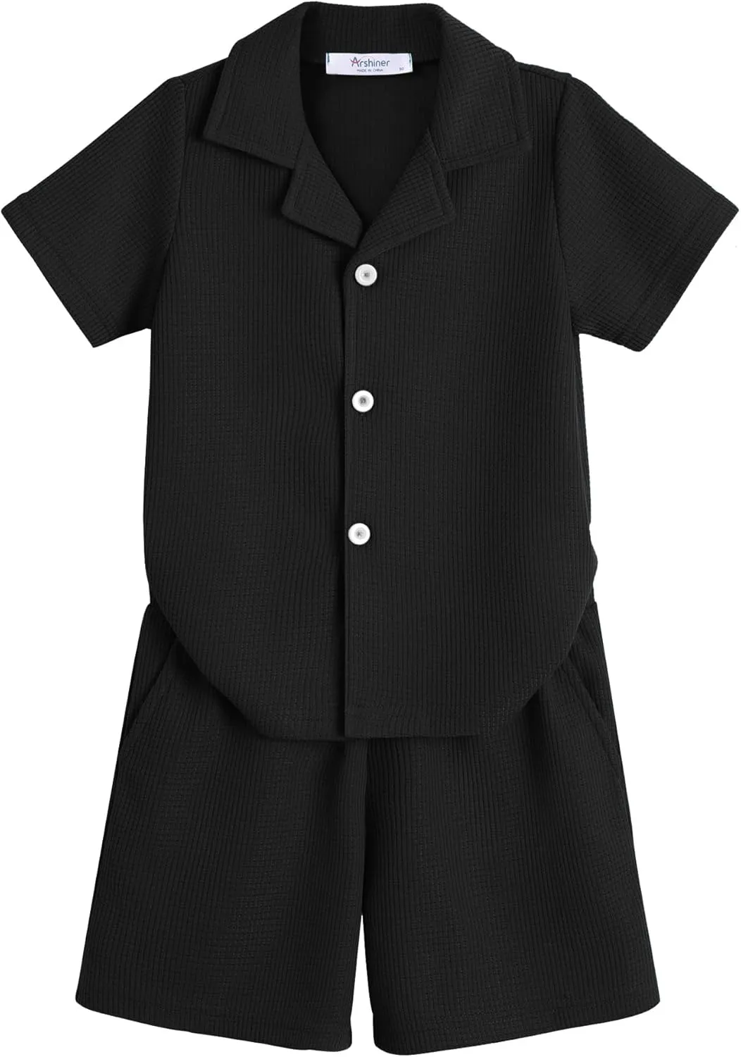 Arshiner Toddler Boys 2 Piece Summer Outfits Waffle Knit Short Sleeve Button Down Shirt & Casual Shorts Sets Size 2-7