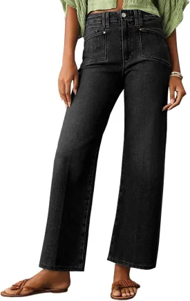 Astylish Womens Wide Leg Jeans High Waisted Stretchy Buttoned Denim Pants Trendy 2025 with Pocket