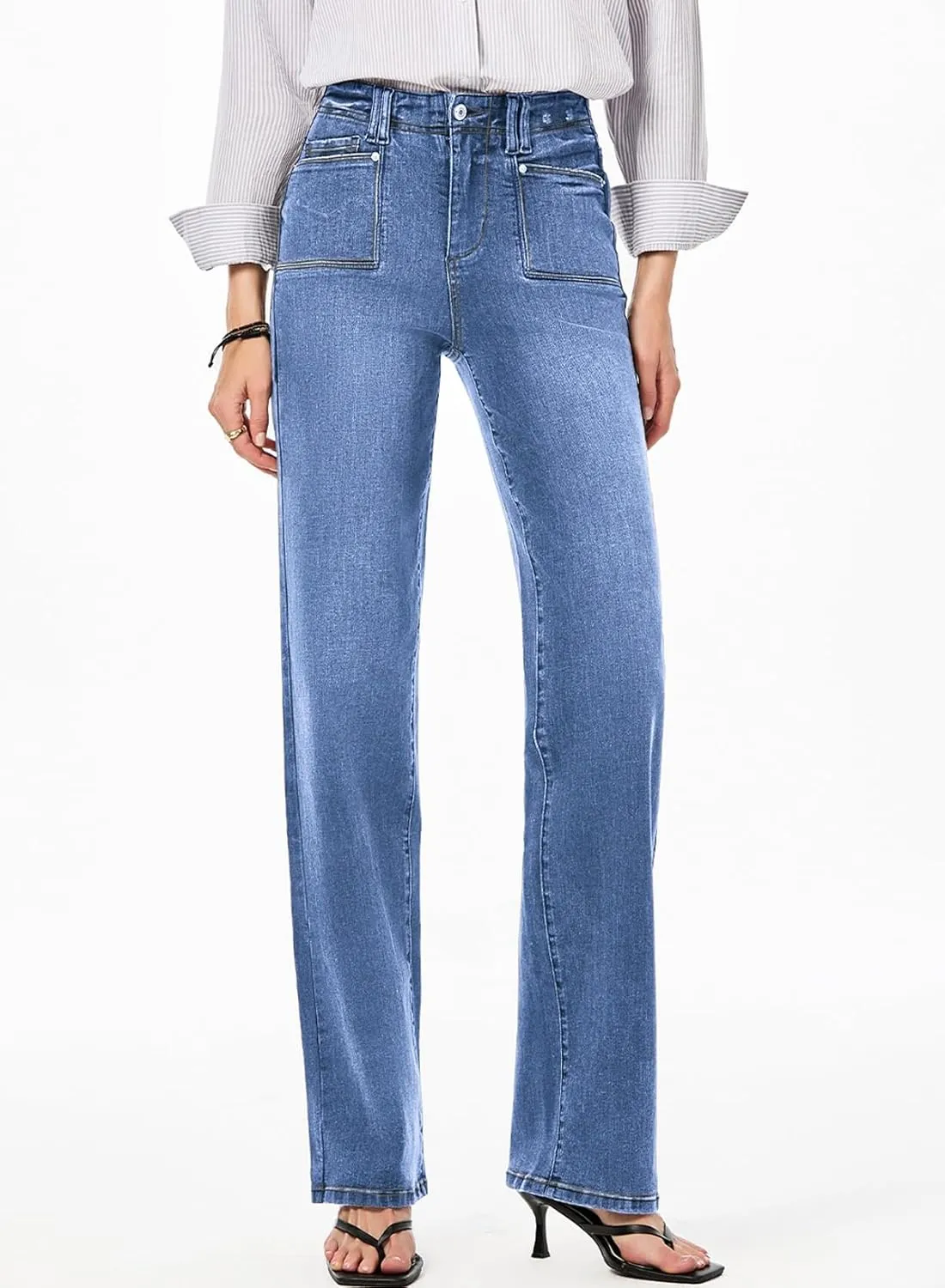 Astylish Womens Wide Leg Jeans High Waisted Stretchy Buttoned Denim Pants Trendy 2025 with Pocket