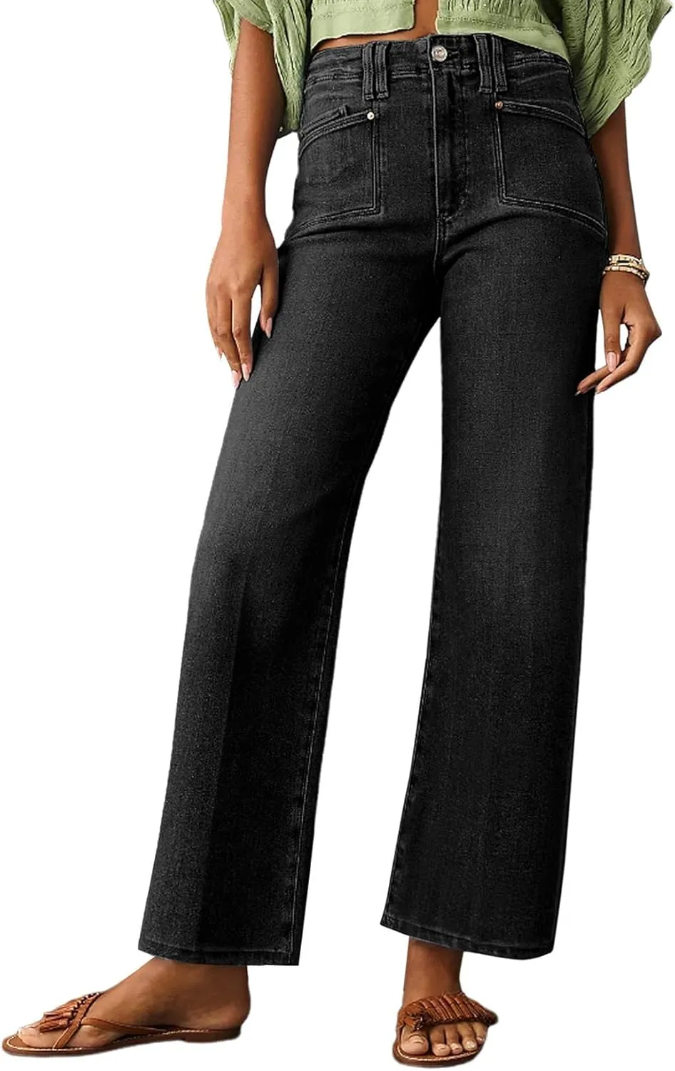 Astylish Womens Wide Leg Jeans High Waisted Stretchy Buttoned Denim Pants Trendy 2025 with Pocket