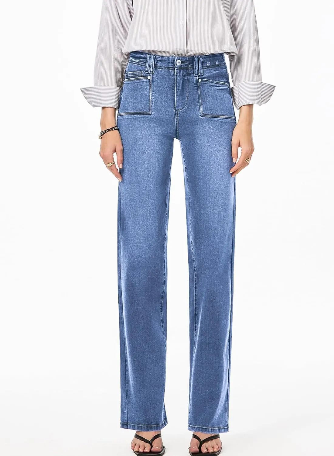 Astylish Womens Wide Leg Jeans High Waisted Stretchy Buttoned Denim Pants Trendy 2025 with Pocket