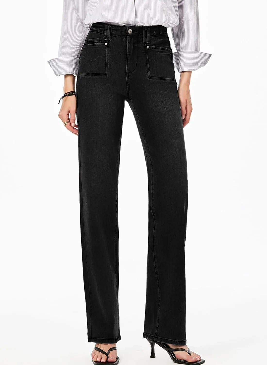 Astylish Womens Wide Leg Jeans High Waisted Stretchy Buttoned Denim Pants Trendy 2025 with Pocket