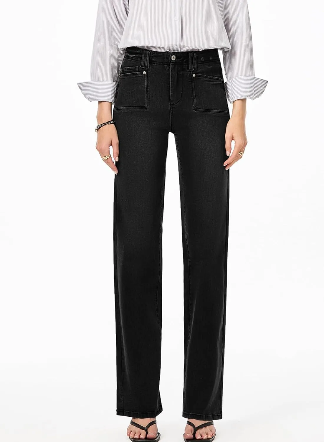 Astylish Womens Wide Leg Jeans High Waisted Stretchy Buttoned Denim Pants Trendy 2025 with Pocket