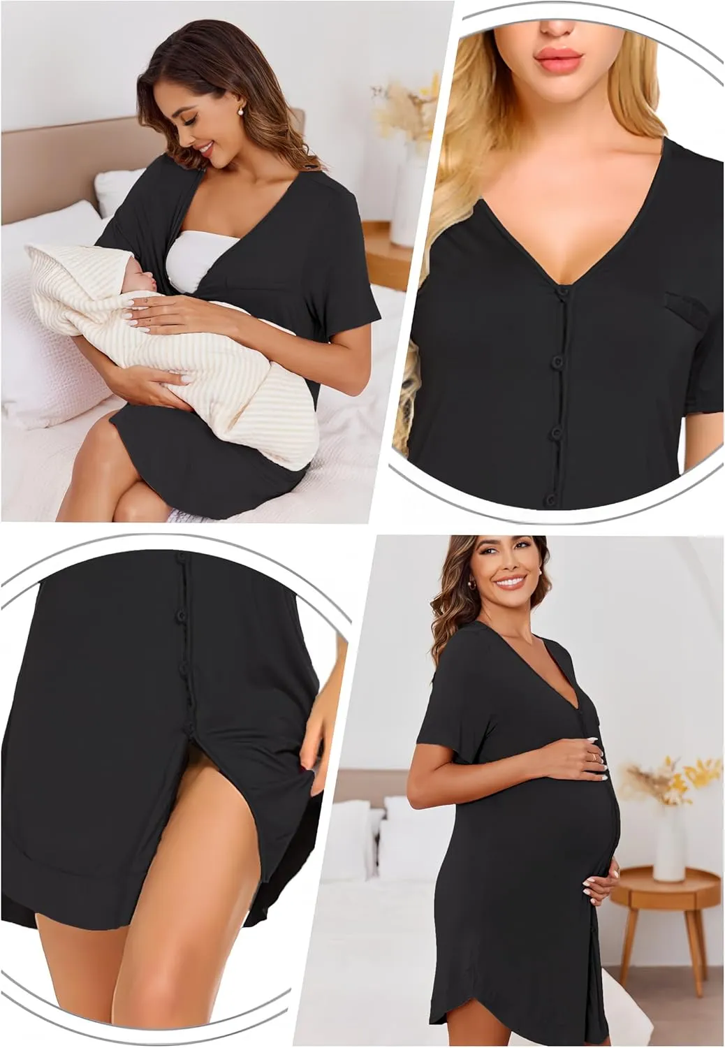Avidlove Womens Nightgown Button Down Sleep Shirts Short Sleeve V Neck Boyfriend Night Shirt Comfy Sleepwear
