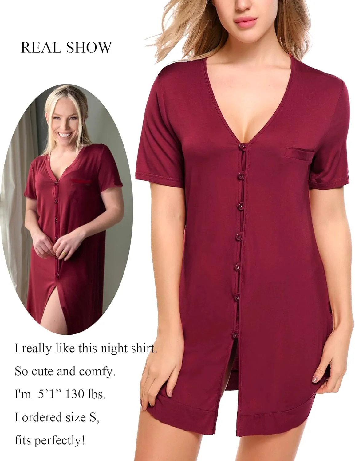 Avidlove Womens Nightgown Button Down Sleep Shirts Short Sleeve V Neck Boyfriend Night Shirt Comfy Sleepwear