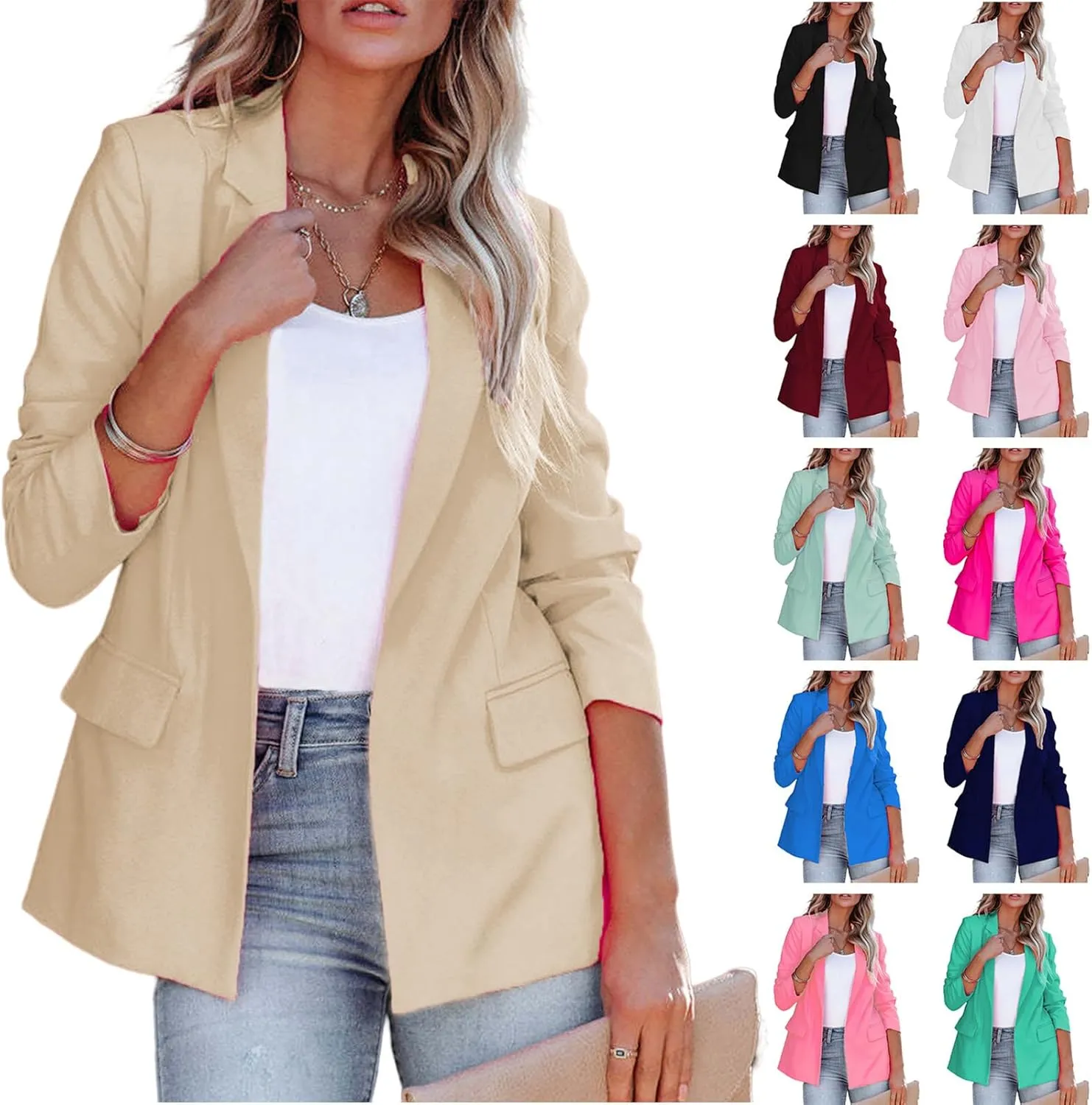 Blazers for Women Dressy Casual Business Jacket Open Front Cardigan Long Sleeve Lapel Blazer Work Office Suit Jackets