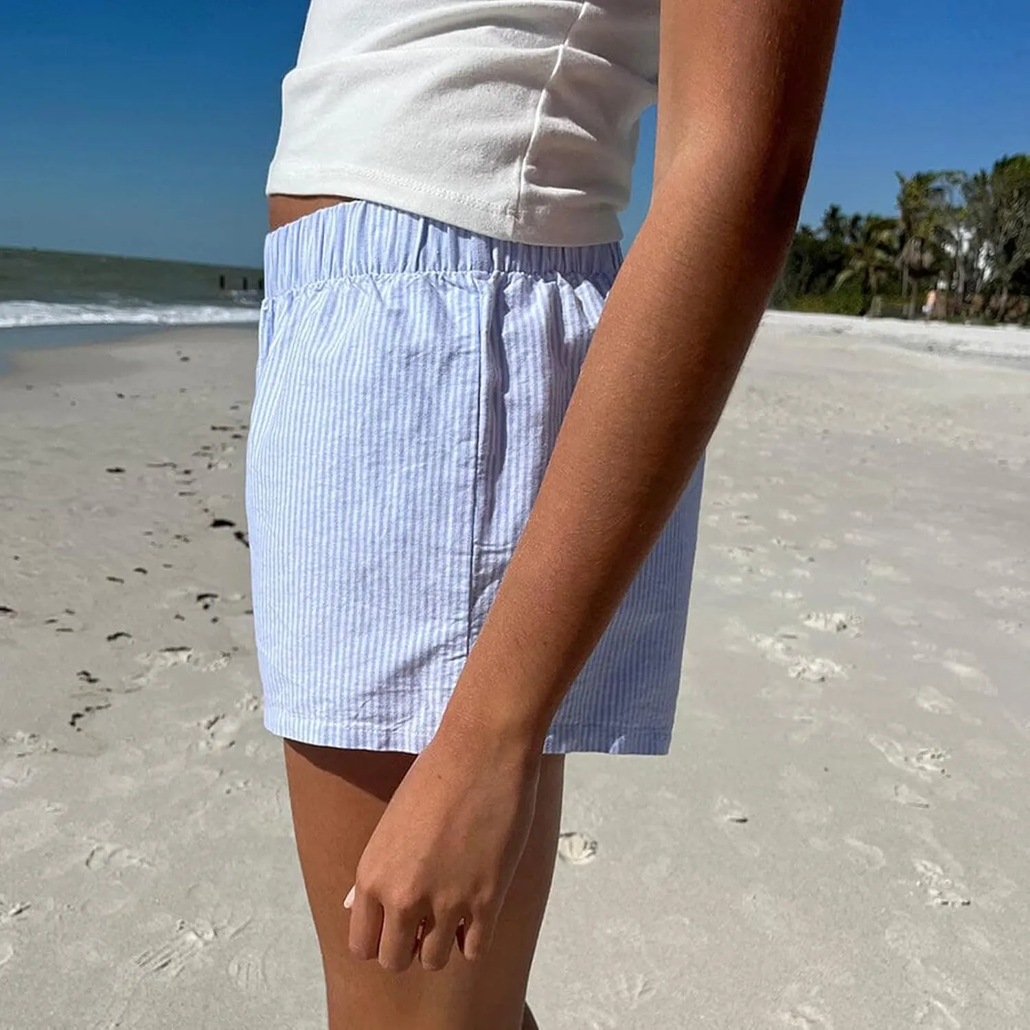 Button Front Boxer Shorts for Women Y2K Elastic Waist Gingham Plaid Pajama Micro Shorts Loose Fit Striped Lounge Bottoms