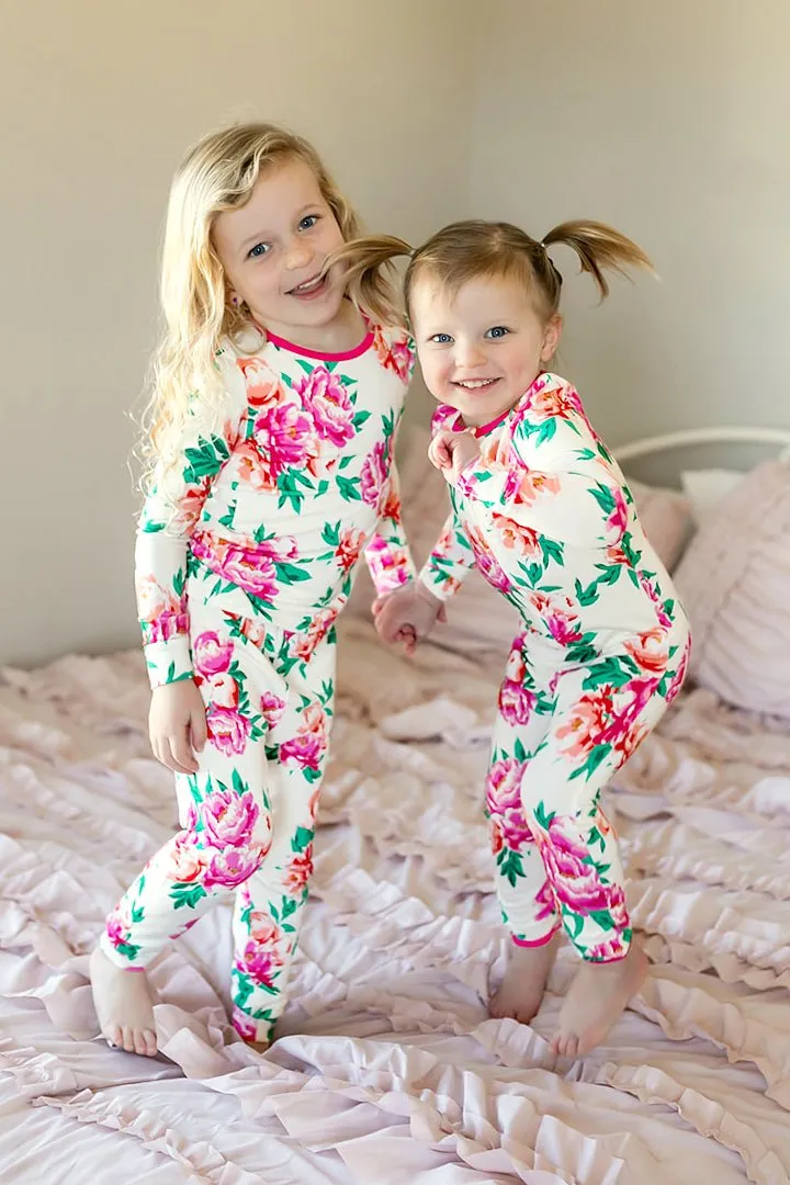 Cloud Peonies Long Sleeve Pajama Set (2t-10y)