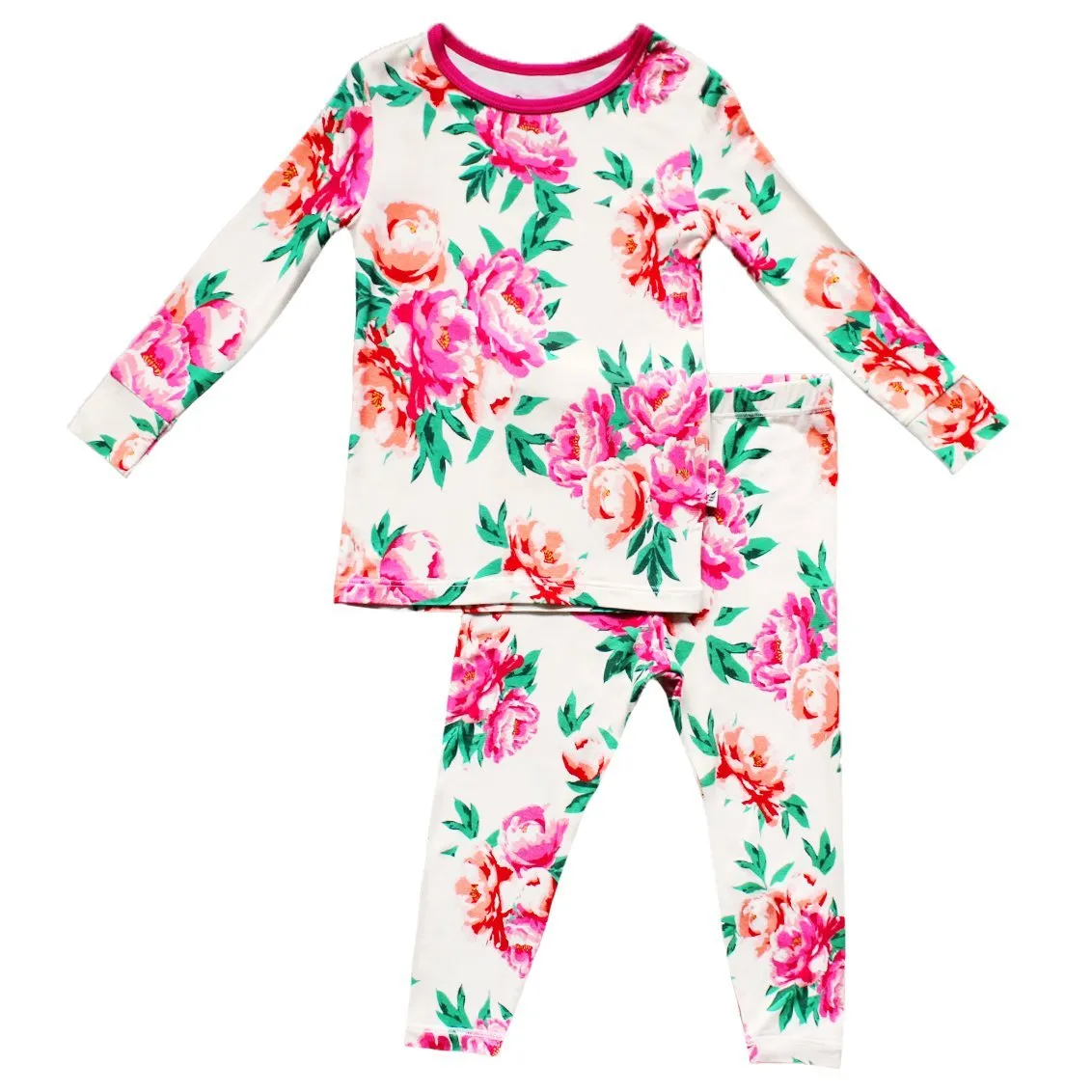 Cloud Peonies Long Sleeve Pajama Set (2t-10y)