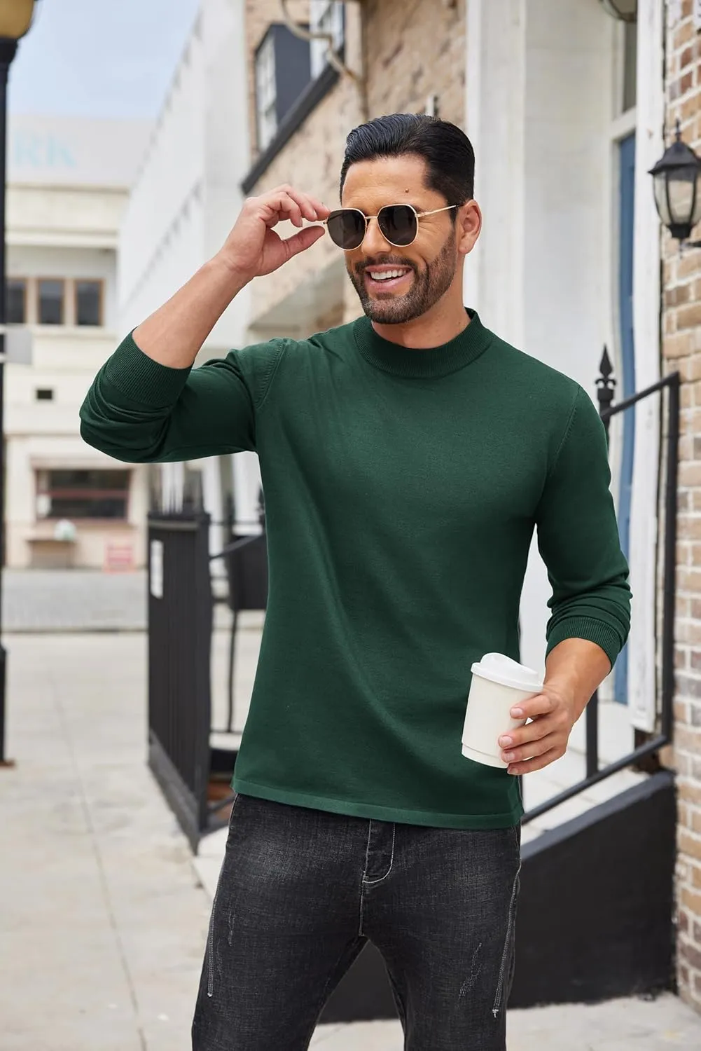 COOFANDY Men's Mock Turtleneck Long Sleeve T Shirts Basic Casual Knitted Half Neck Thermal Lightweight Pullover Sweater