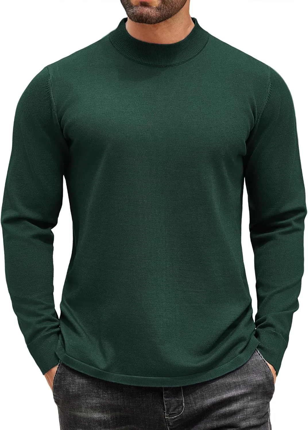 COOFANDY Men's Mock Turtleneck Long Sleeve T Shirts Basic Casual Knitted Half Neck Thermal Lightweight Pullover Sweater