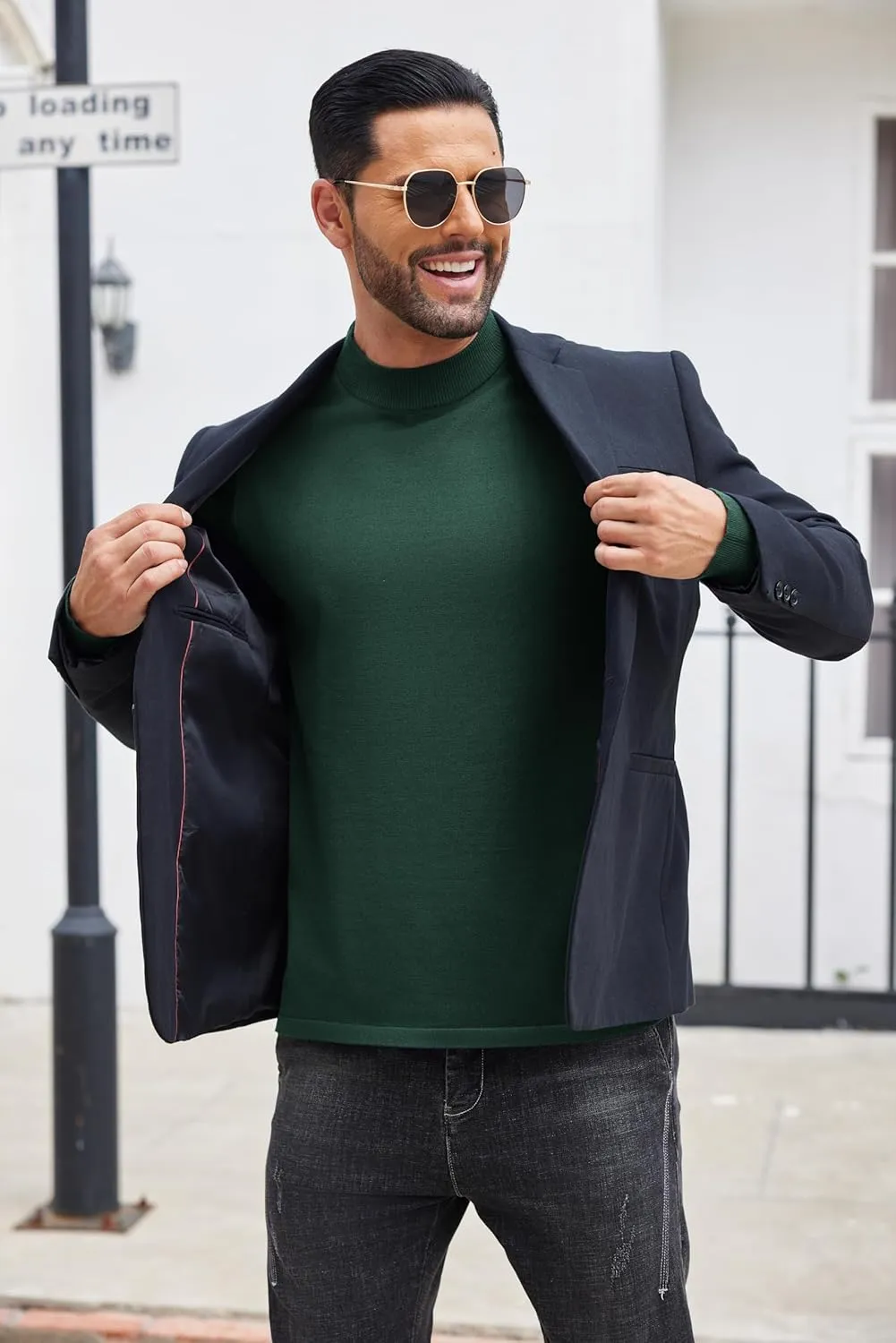 COOFANDY Men's Mock Turtleneck Long Sleeve T Shirts Basic Casual Knitted Half Neck Thermal Lightweight Pullover Sweater