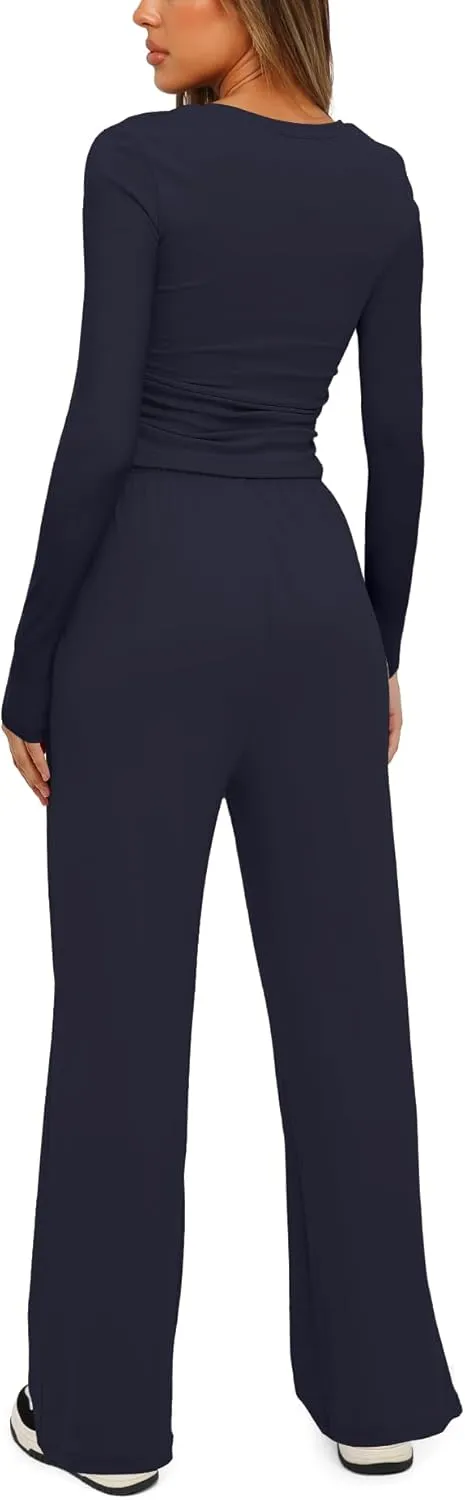 Darong Women's 2 Piece Sets Fall Outfits Long Sleeve Wide Leg Tracksuits Casual Lounge Set Matching Sets