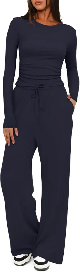 Darong Women's 2 Piece Sets Fall Outfits Long Sleeve Wide Leg Tracksuits Casual Lounge Set Matching Sets Darong Women's 2 Piece Sets Fall Outfits Long Sleeve Wide Leg Tracksuits Casual Lounge Set Matching Sets