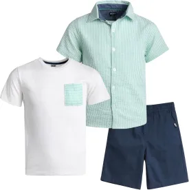 DKNY Boys' Short Set - 3 Piece Short Sleeve Button Down Shirt, Crew Neck T-Shirt, and Twill Shorts for Boys (Sizes: 2T-7)
