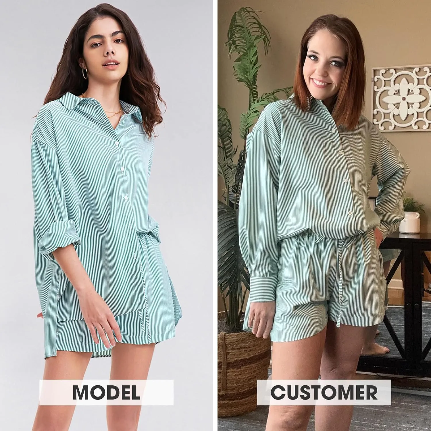 EXLURA Women's Summer 2 Piece Sets Long Sleeve Button Down Shirts Matching Short Sets Beach Vacation Cruise Outfits 2025