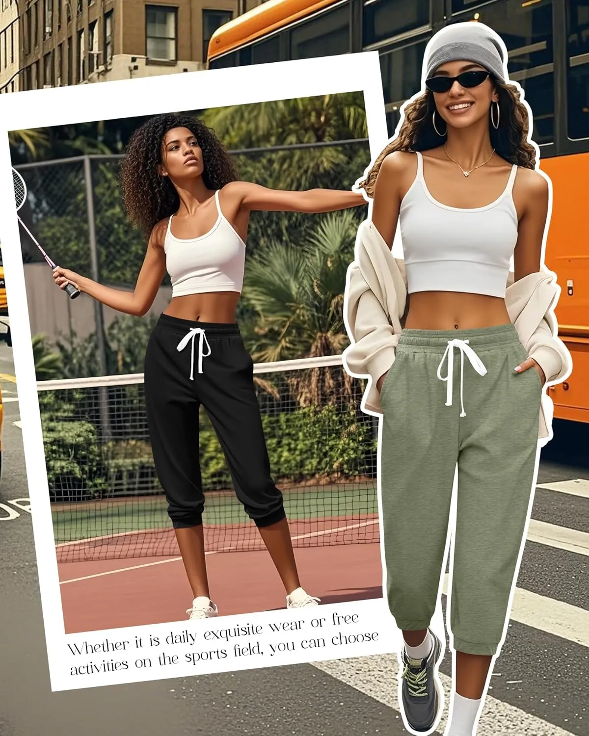 Ficerd 3 Pcs Women's Capri Sweatpants Joggers Summer Casual Sports Cropped Lounge Pants High Waisted Athletic with Pockets