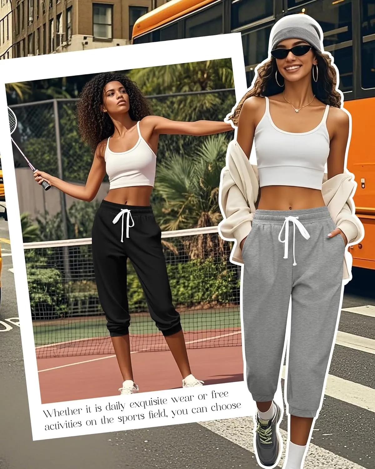 Ficerd 3 Pcs Women's Capri Sweatpants Joggers Summer Casual Sports Cropped Lounge Pants High Waisted Athletic with Pockets