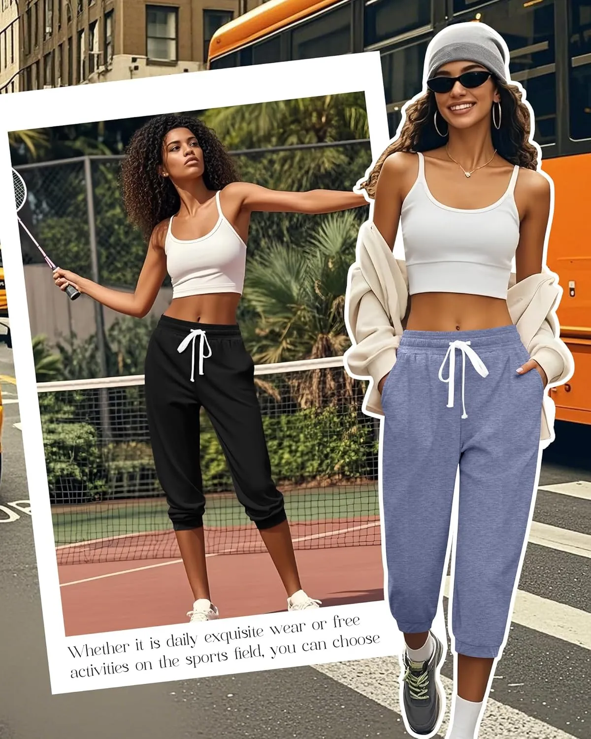 Ficerd 3 Pcs Women's Capri Sweatpants Joggers Summer Casual Sports Cropped Lounge Pants High Waisted Athletic with Pockets