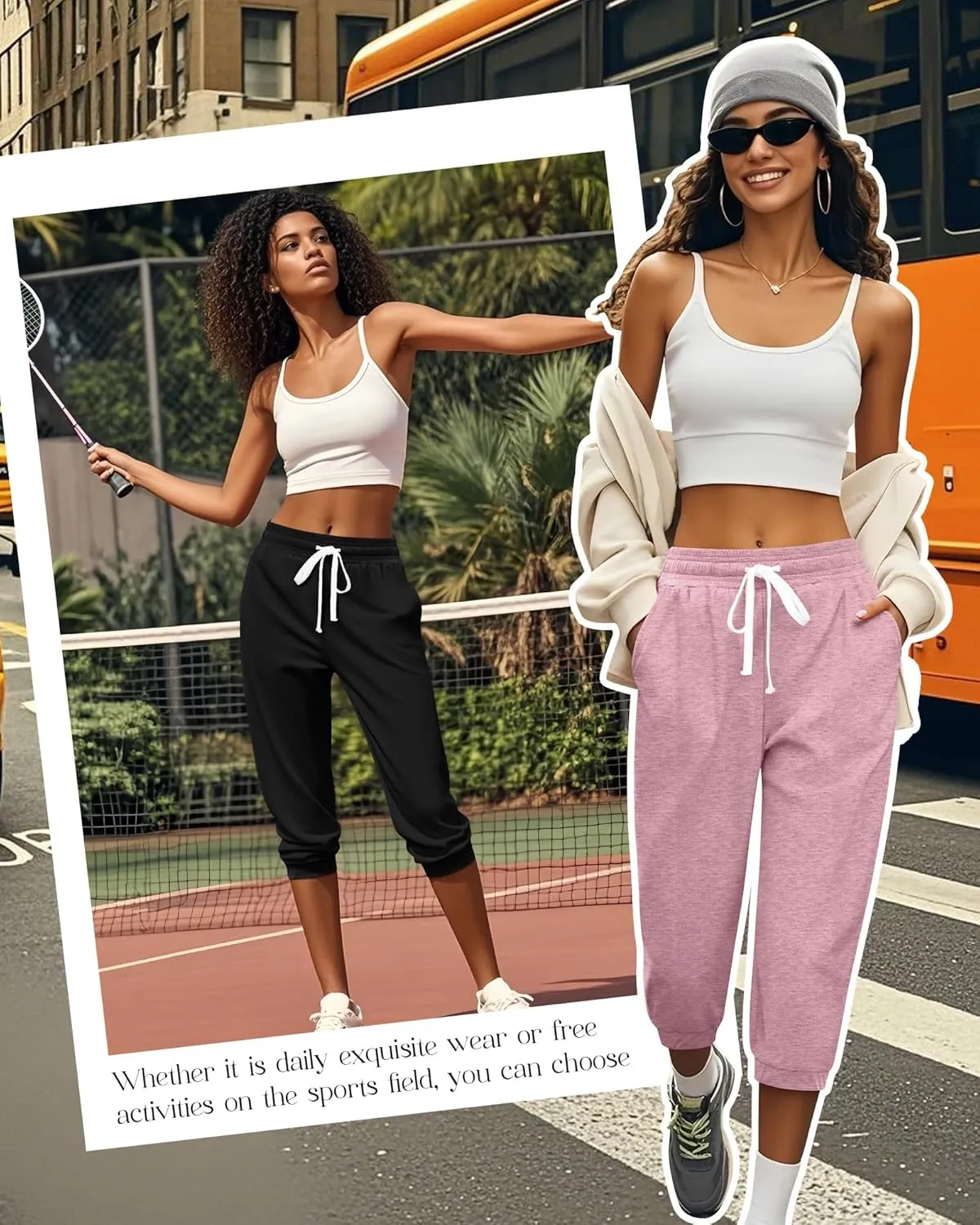 Ficerd 3 Pcs Women's Capri Sweatpants Joggers Summer Casual Sports Cropped Lounge Pants High Waisted Athletic with Pockets