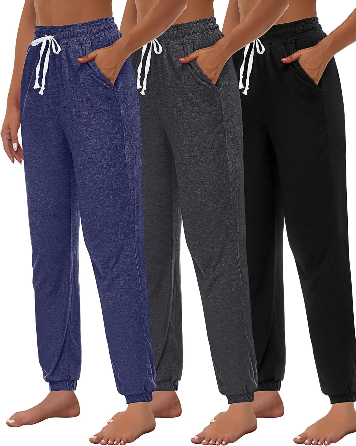 Ficerd 3 Pcs Women's Joggers Pants Casual Soft Sweatpants Lounge Pants High Waisted Athletic Joggers with Pockets