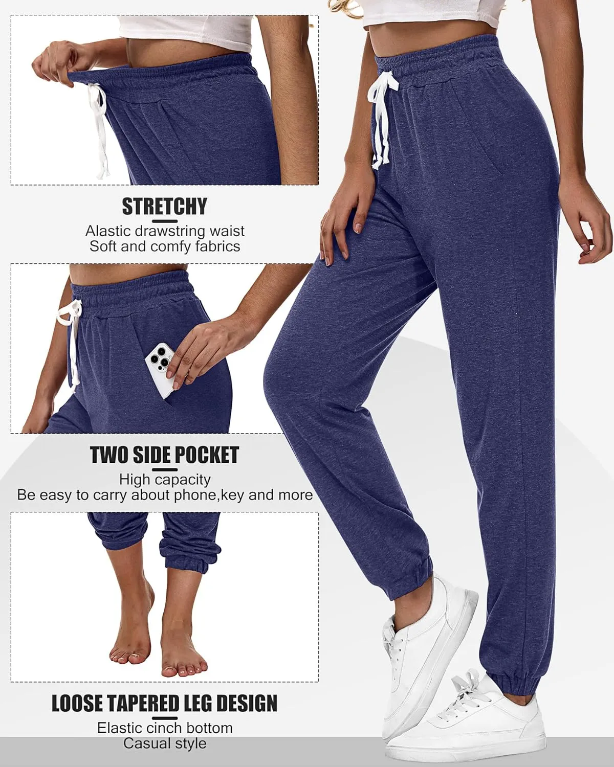 Ficerd 3 Pcs Women's Joggers Pants Casual Soft Sweatpants Lounge Pants High Waisted Athletic Joggers with Pockets
