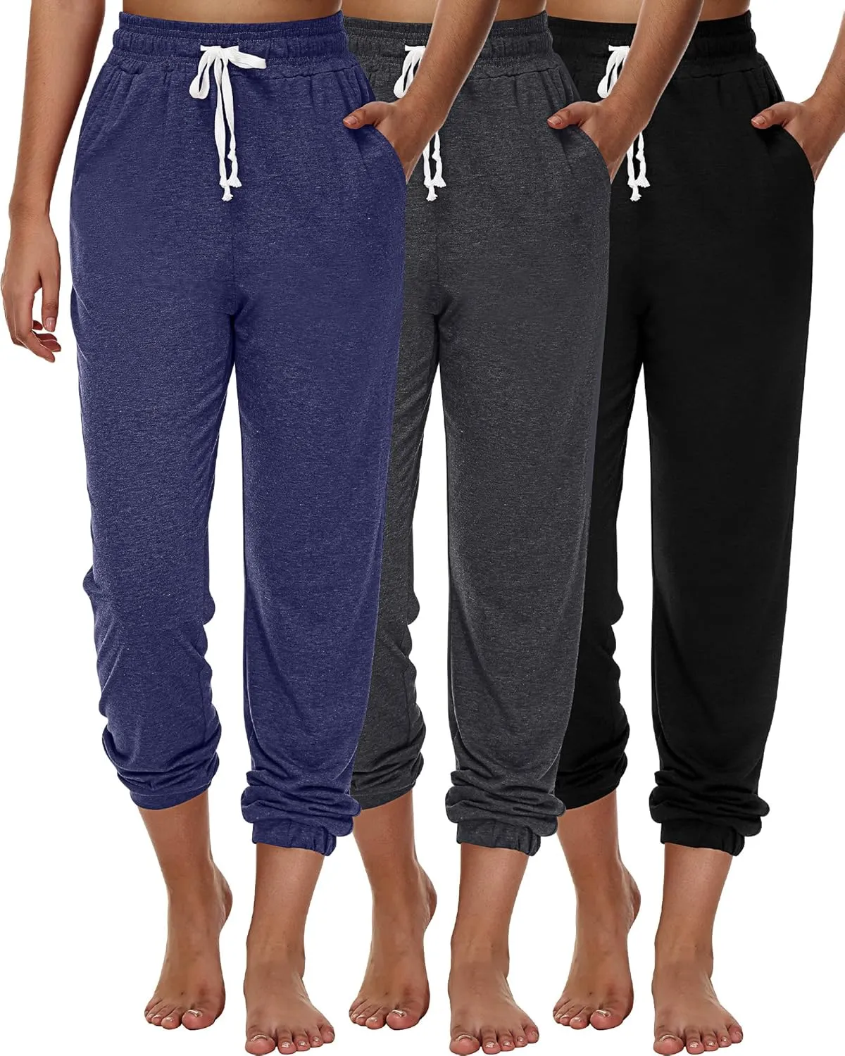 Ficerd 3 Pcs Women's Joggers Pants Casual Soft Sweatpants Lounge Pants High Waisted Athletic Joggers with Pockets