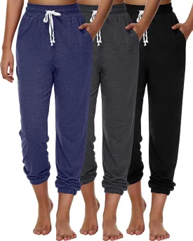 Ficerd 3 Pcs Women's Joggers Pants Casual Soft Sweatpants Lounge Pants High Waisted Athletic Joggers with Pockets