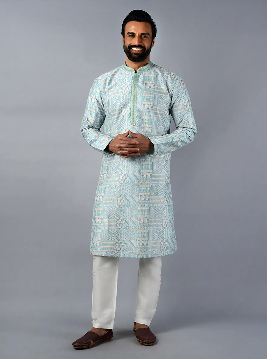 Firozi Embroidered With Printed Regular Fit Kurta Set | TULA