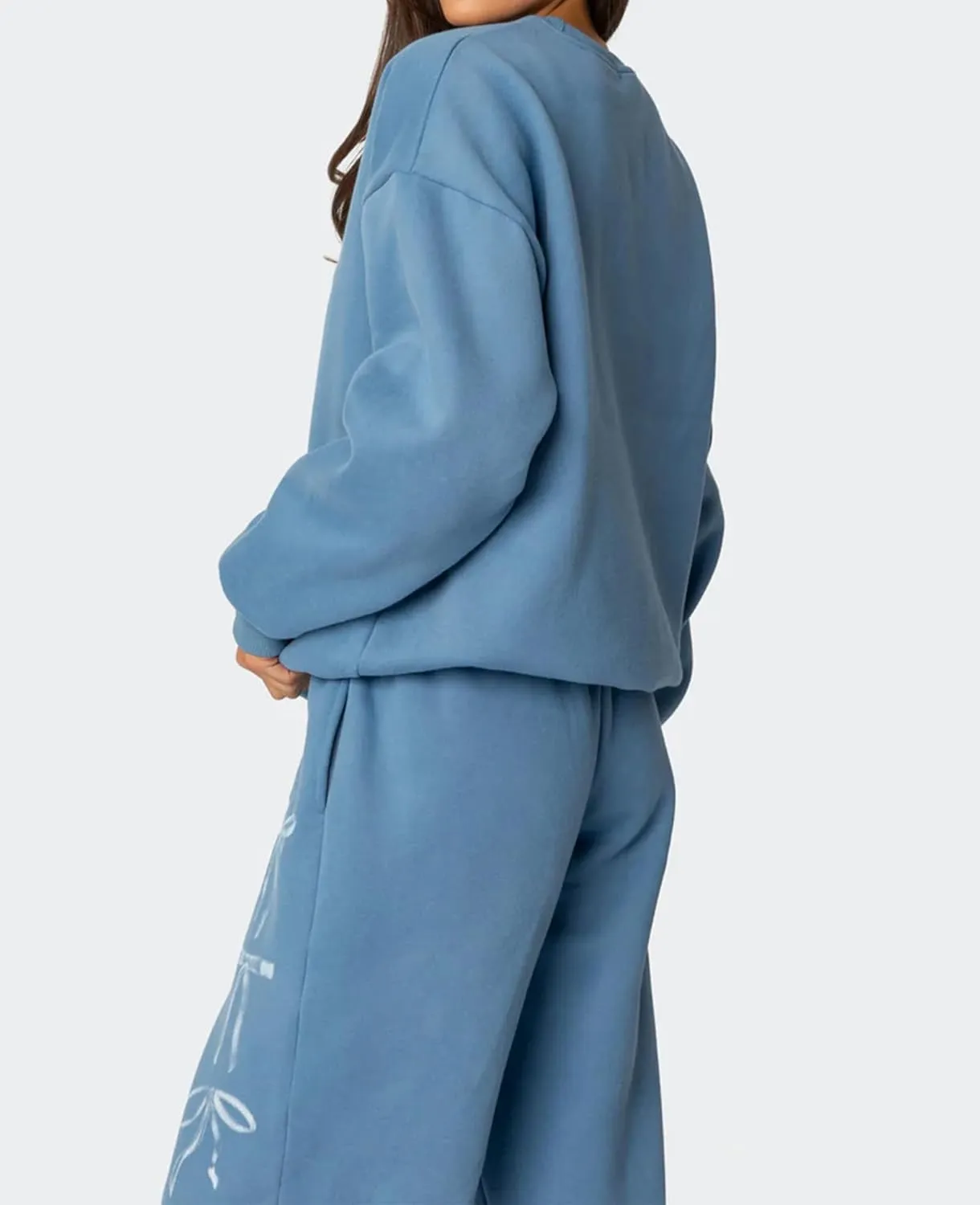 FOMOYUU Women's 2 Piece Outfits Bow Print Hoodie Wide Leg Sweatpants Sweatsuit Sets Oversized Sweatshirt With Pockets