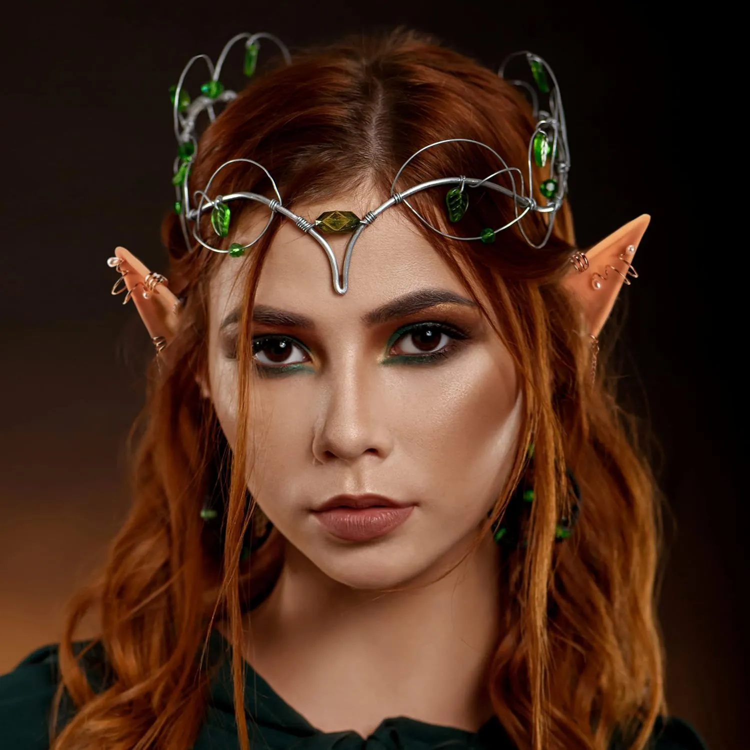 FRESHME Elf Ears with Earrings Set - 2 Pairs Fairy Pixie Soft Ears with Non-Piercing Moon Cuffs Earring
