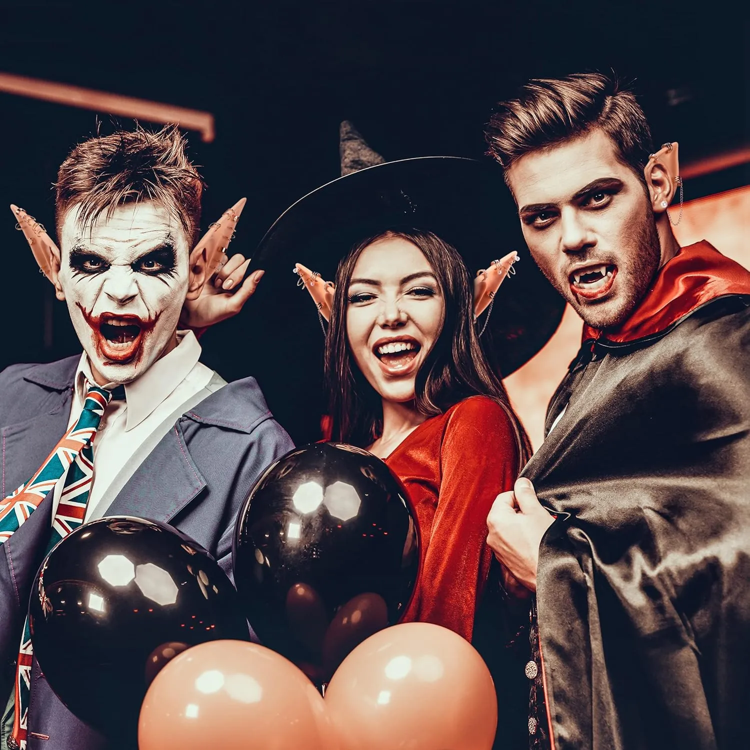 FRESHME Elf Ears with Earrings Set - 2 Pairs Fairy Pixie Soft Ears with Non-Piercing Moon Cuffs Earring