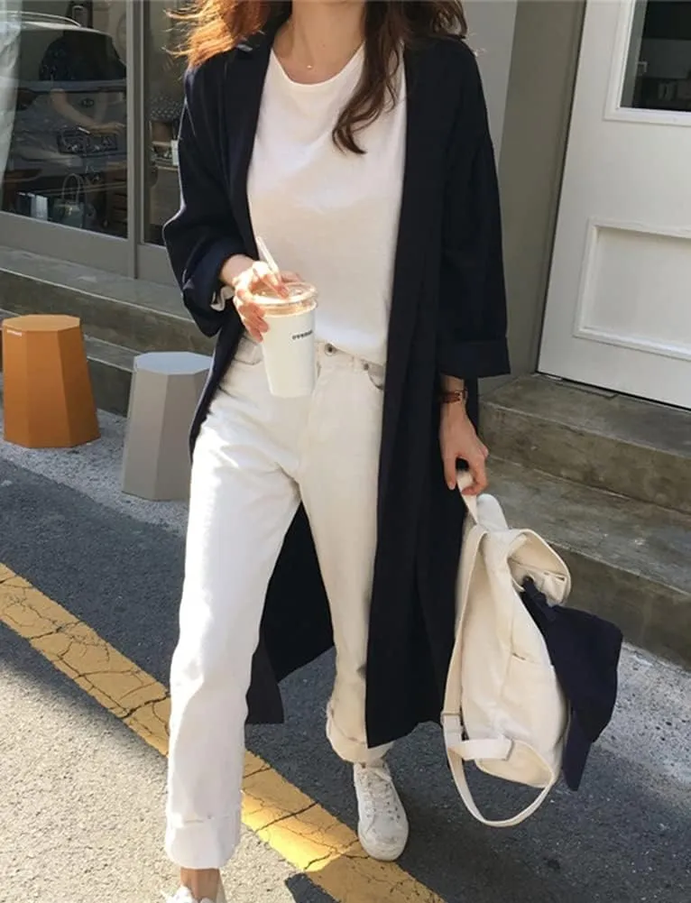 Hotmiss Womens Chic Button Down Rolled-Up Sleeve Long Cotton Blouse Shirt Dress Side Slit Maxi Dresses