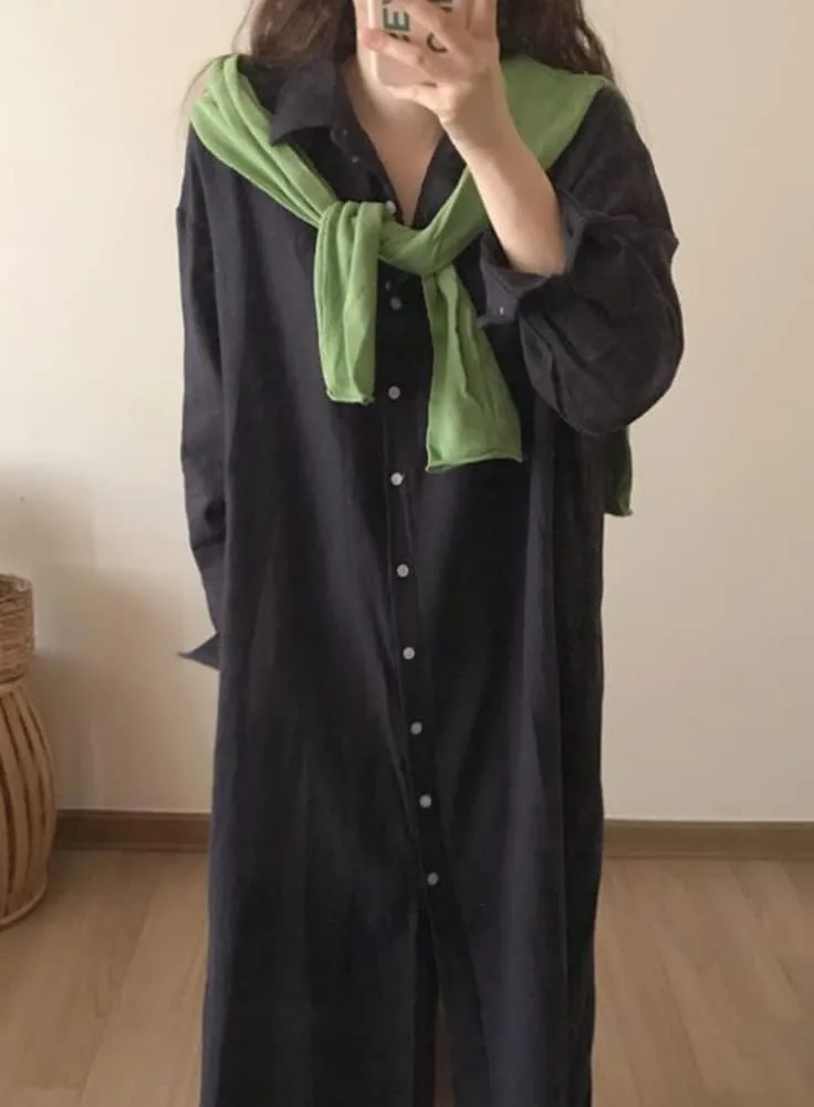 Hotmiss Womens Chic Button Down Rolled-Up Sleeve Long Cotton Blouse Shirt Dress Side Slit Maxi Dresses