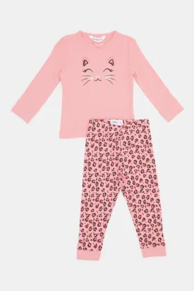 Infant Girls Pink Animal Print Pyjama Set (2 Piece)