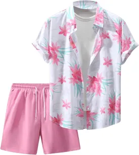 Men's Plus Size 2 Pieces Outfit Floral Print Short Sleeve Button Down Shirt and Shorts Set Men's Plus Size 2 Pieces Outfit Floral Print Short Sleeve Button Down Shirt and Shorts Set