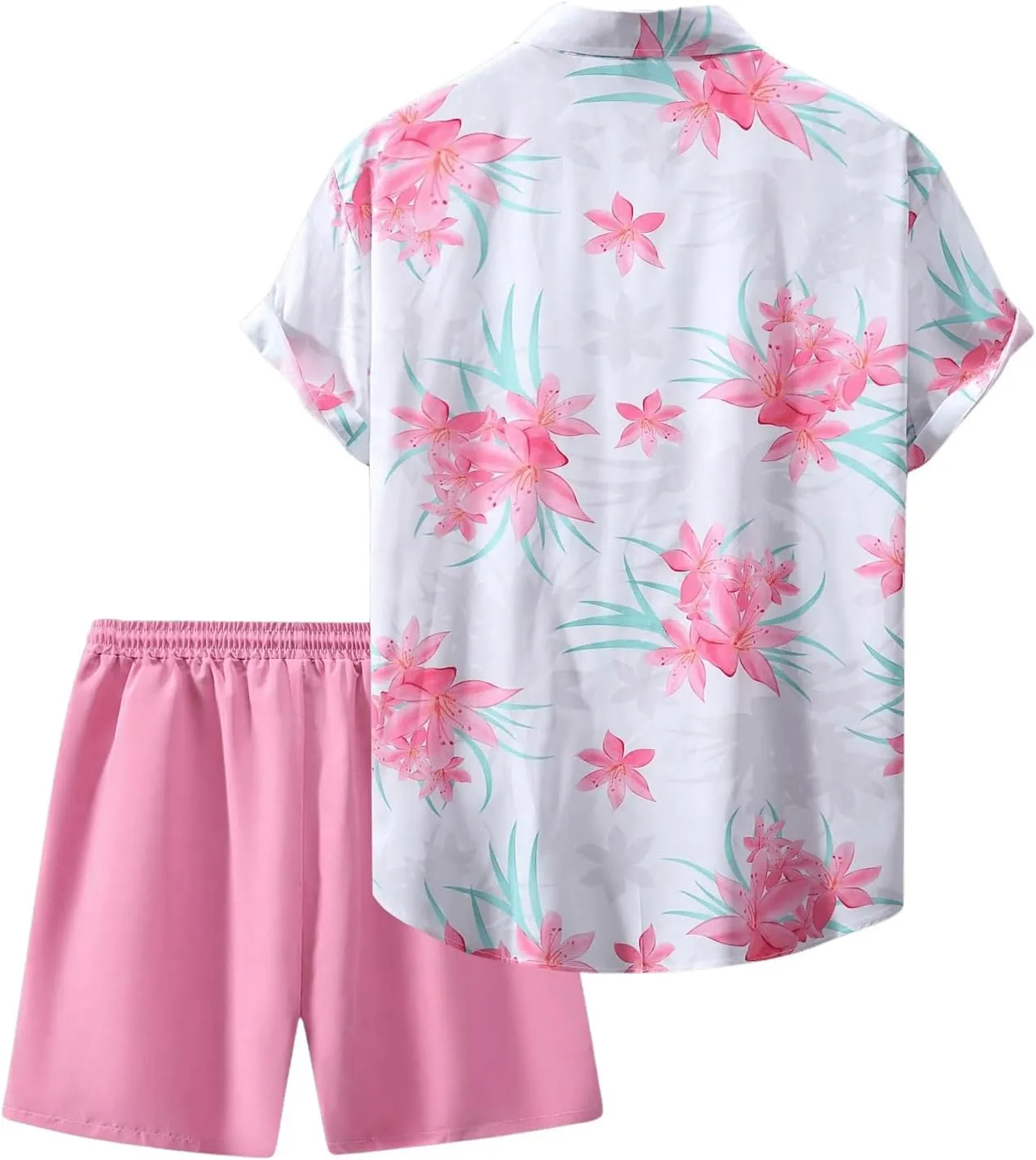 Men's Plus Size 2 Pieces Outfit Floral Print Short Sleeve Button Down Shirt and Shorts Set