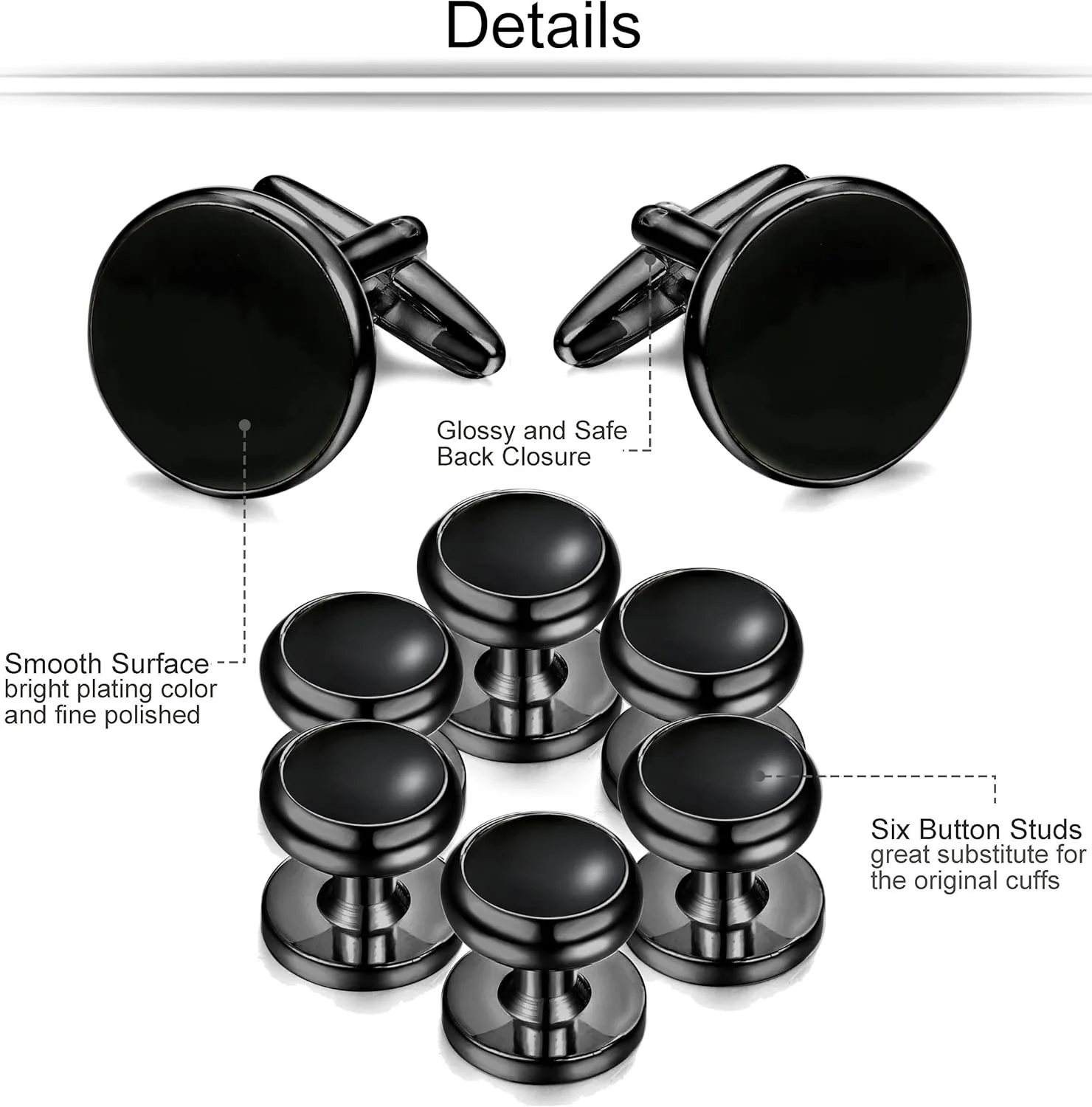 ORAZIO Cuff Links Mens Stainless Steel Cuff Links and Studs Set Gold Black Cufflinks for Men Tuxedo Studs Buttons for Formal Kit Business or Wedding Shirts