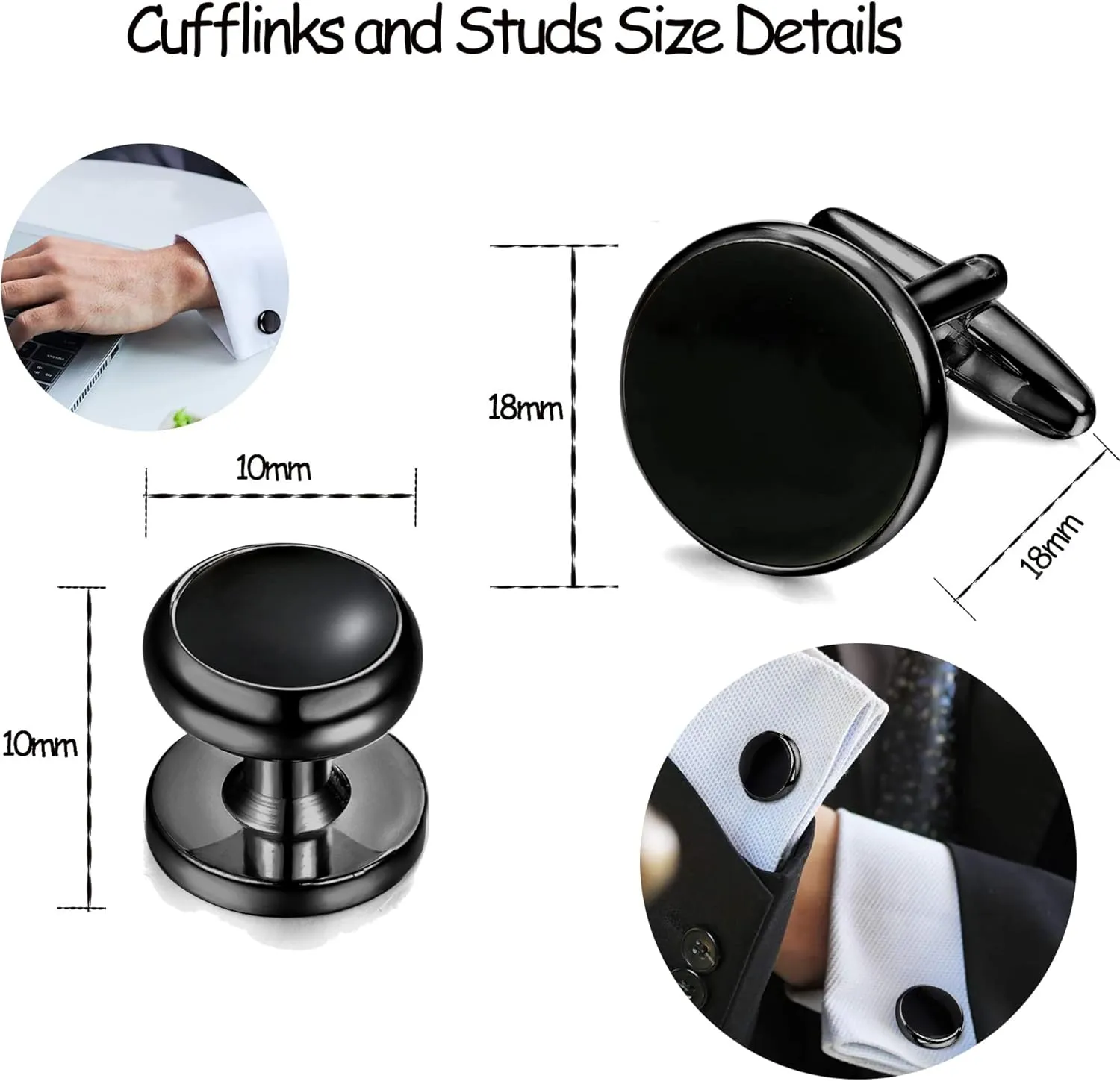 ORAZIO Cuff Links Mens Stainless Steel Cuff Links and Studs Set Gold Black Cufflinks for Men Tuxedo Studs Buttons for Formal Kit Business or Wedding Shirts