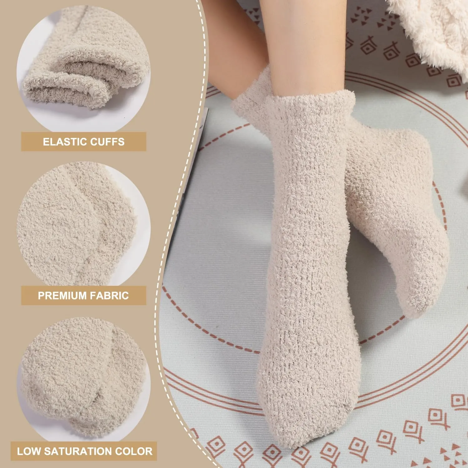 Plush Slipper Socks Women - Colorful Warm Fuzzy Crew Socks Cozy Soft for Winter Indoor
