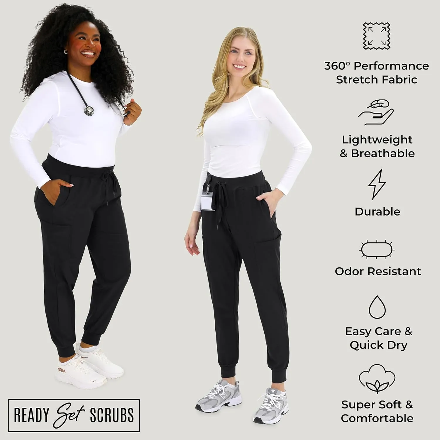 READY SET SCRUBS - Scrub Pants for Women - 2 Pack - Cargo Jogger Pants Set with 8 Pockets - Yoga Waistband - Soft & Stretchy
