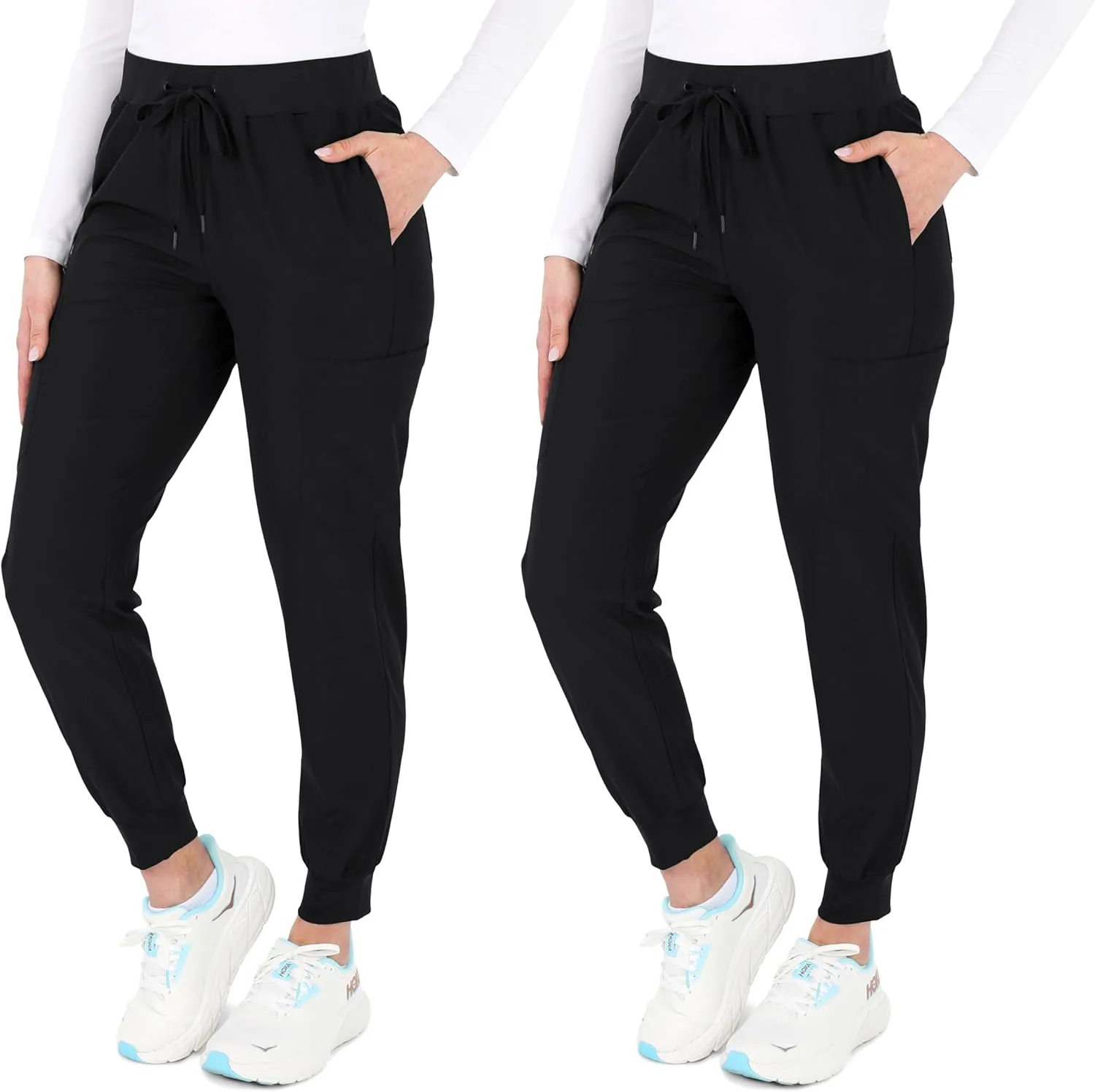 READY SET SCRUBS - Scrub Pants for Women - 2 Pack - Cargo Jogger Pants Set with 8 Pockets - Yoga Waistband - Soft & Stretchy