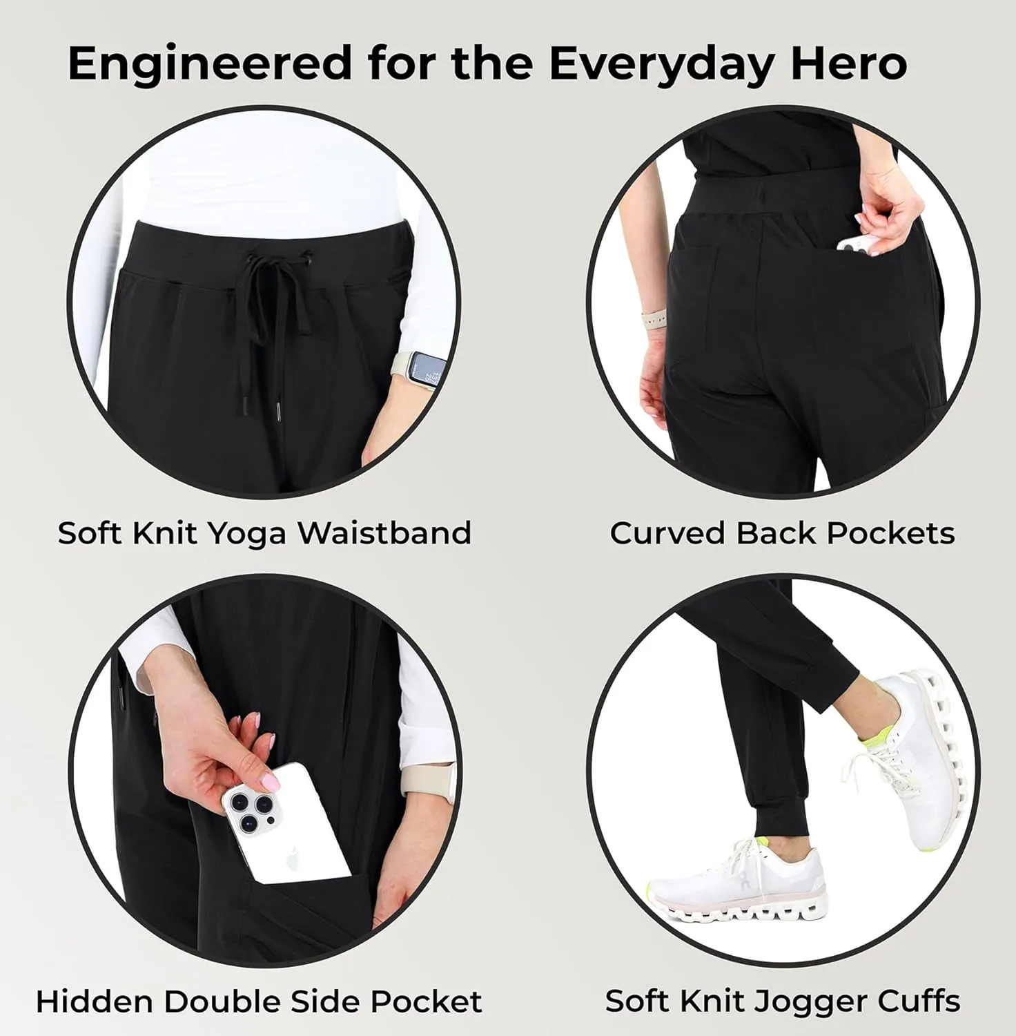 READY SET SCRUBS - Scrub Pants for Women - 2 Pack - Cargo Jogger Pants Set with 8 Pockets - Yoga Waistband - Soft & Stretchy