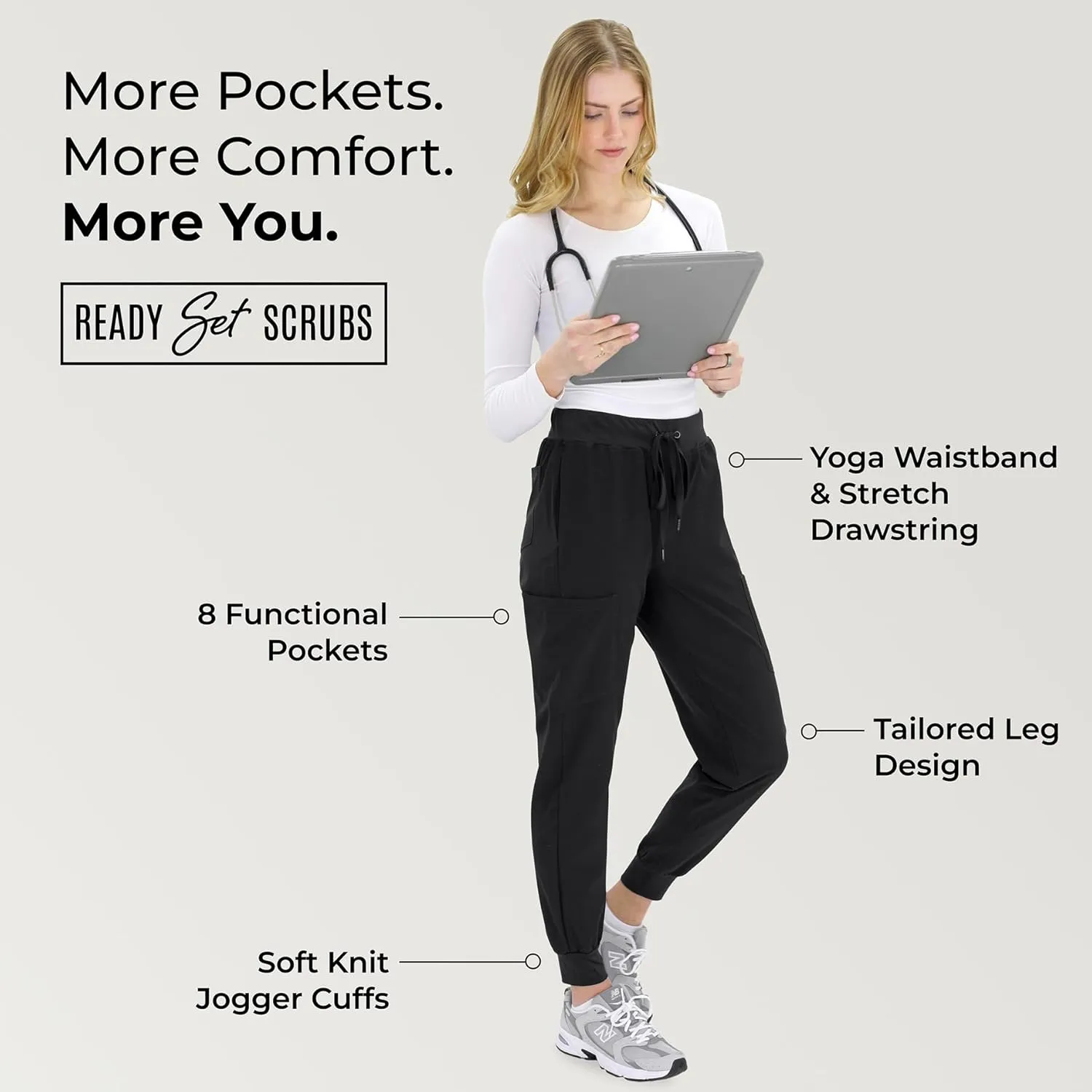 READY SET SCRUBS - Scrub Pants for Women - 2 Pack - Cargo Jogger Pants Set with 8 Pockets - Yoga Waistband - Soft & Stretchy