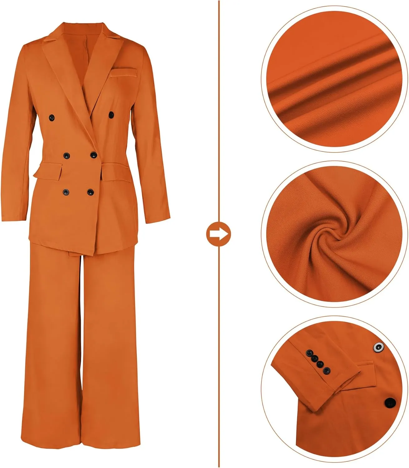 Tcremisa Women's Fashion Pants Suit 2 Piece Business Outfits Casual Double Breasted Blazer and Pant Sets